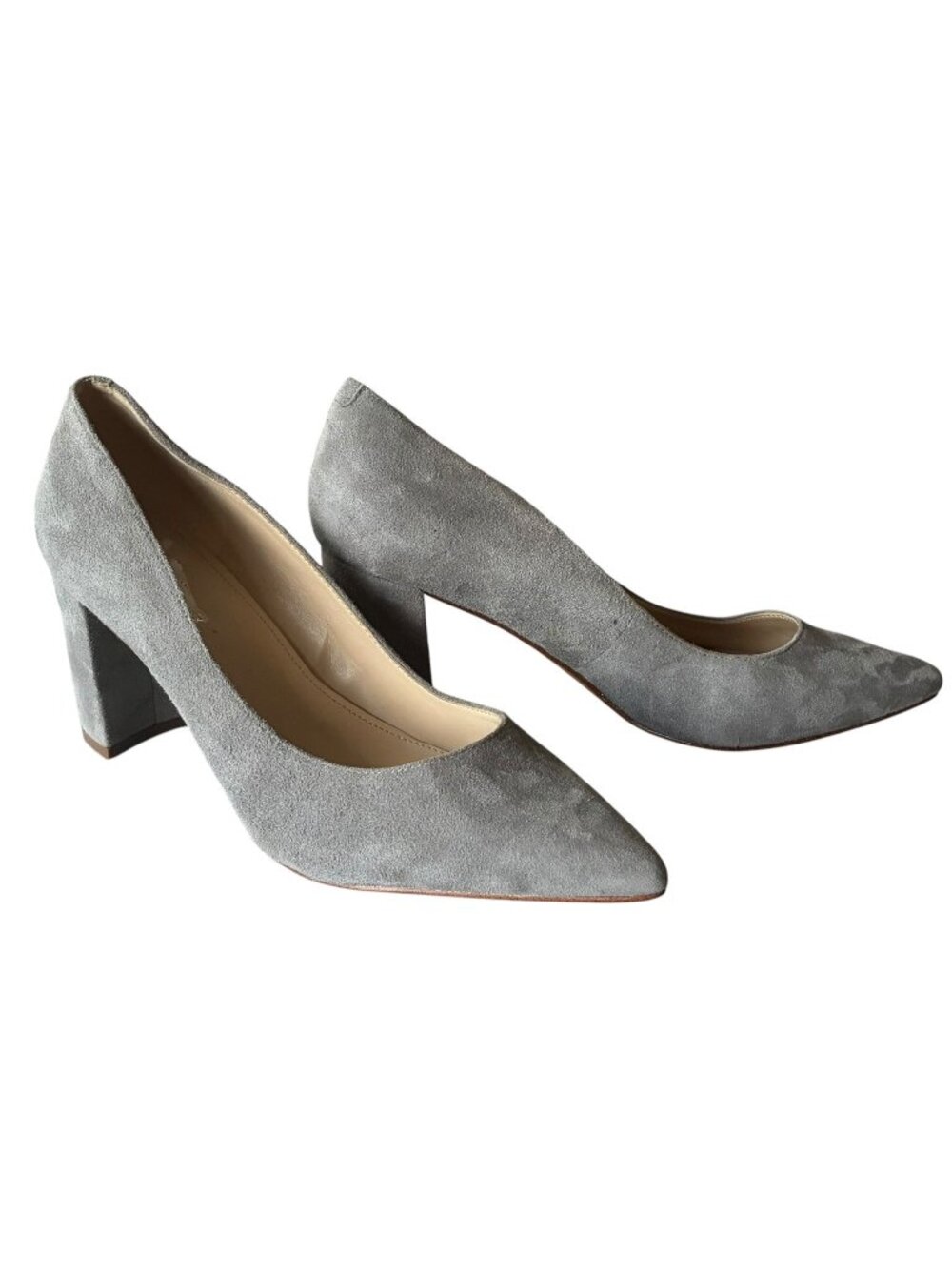 MARC FISHER Gray Genuine Suede Claire Point Toe Block Heel Women's Pumps Size 8M